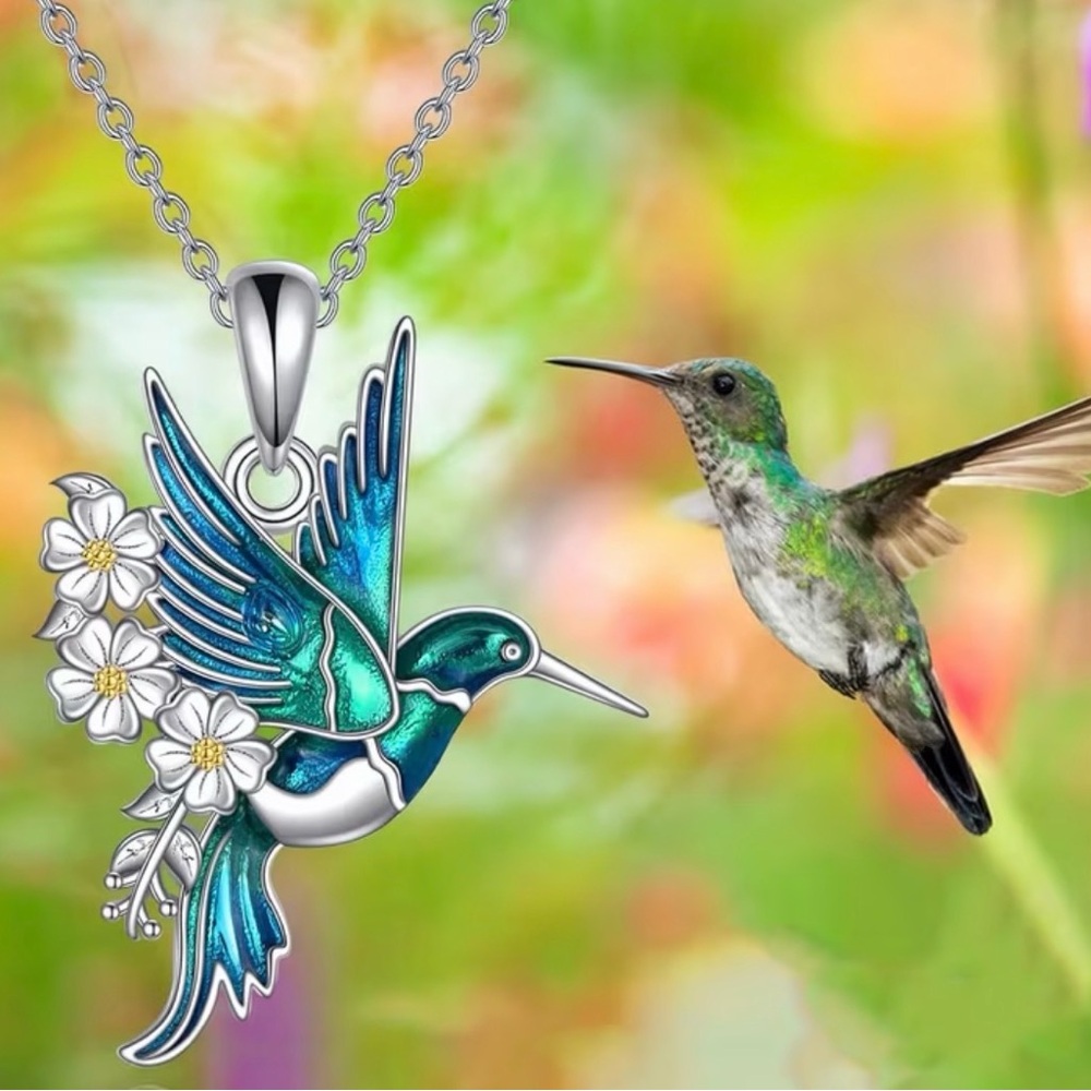 Blue and Silver Hummingbird Earrings Set. - Picture 2 of 6